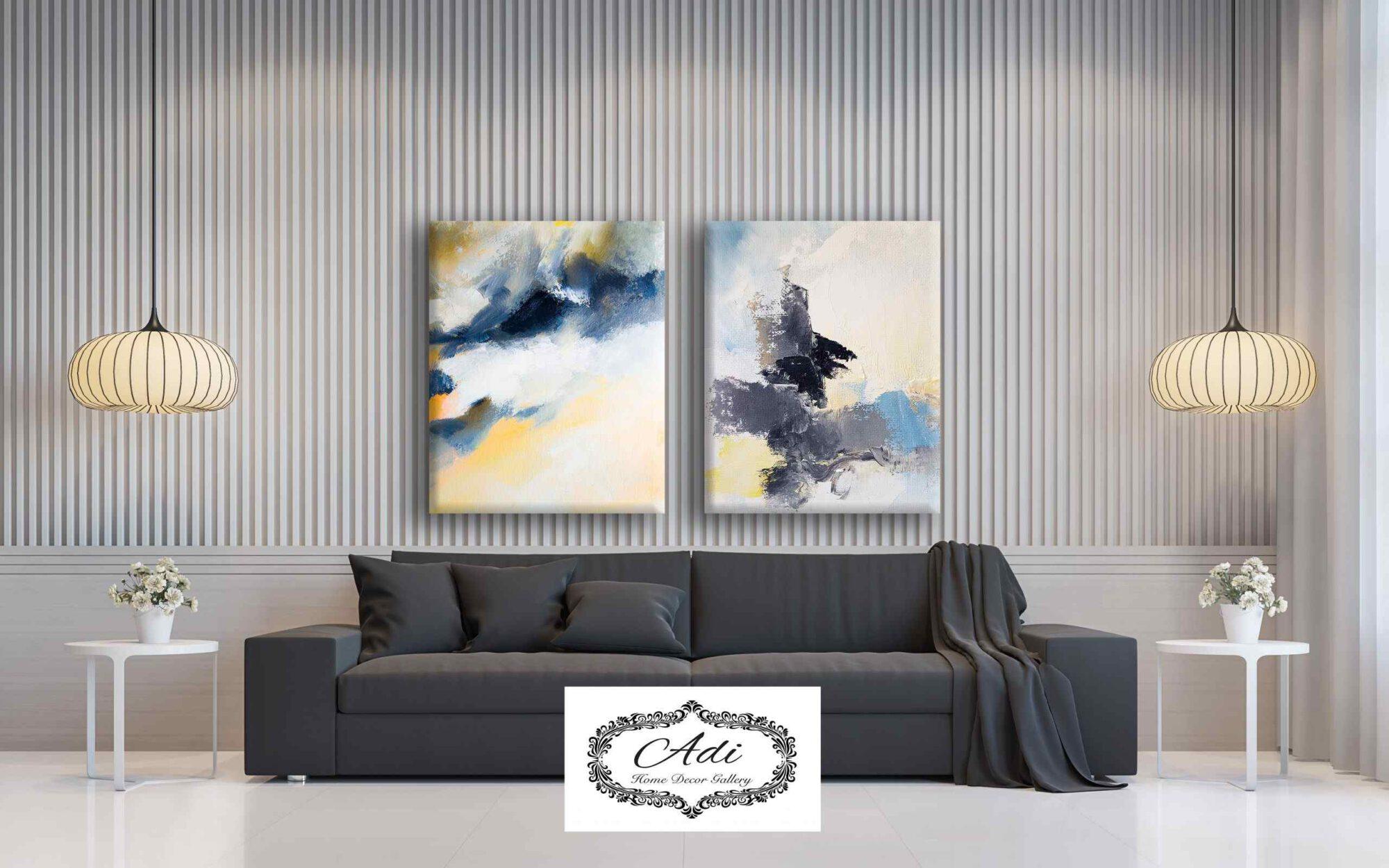 זוג תמונות של אבסטרקט בצבע כחול צהוב