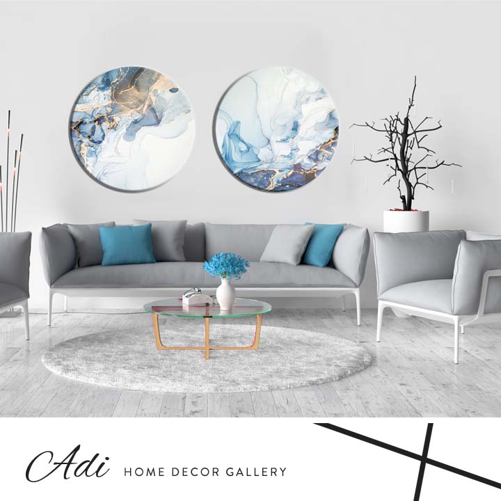 זוג תמונות עגולות אבסטרקט טורכיז