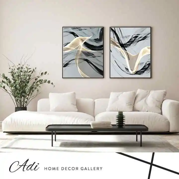 זוג תמונות קנבס אבסטרקט זהב אפור שחור