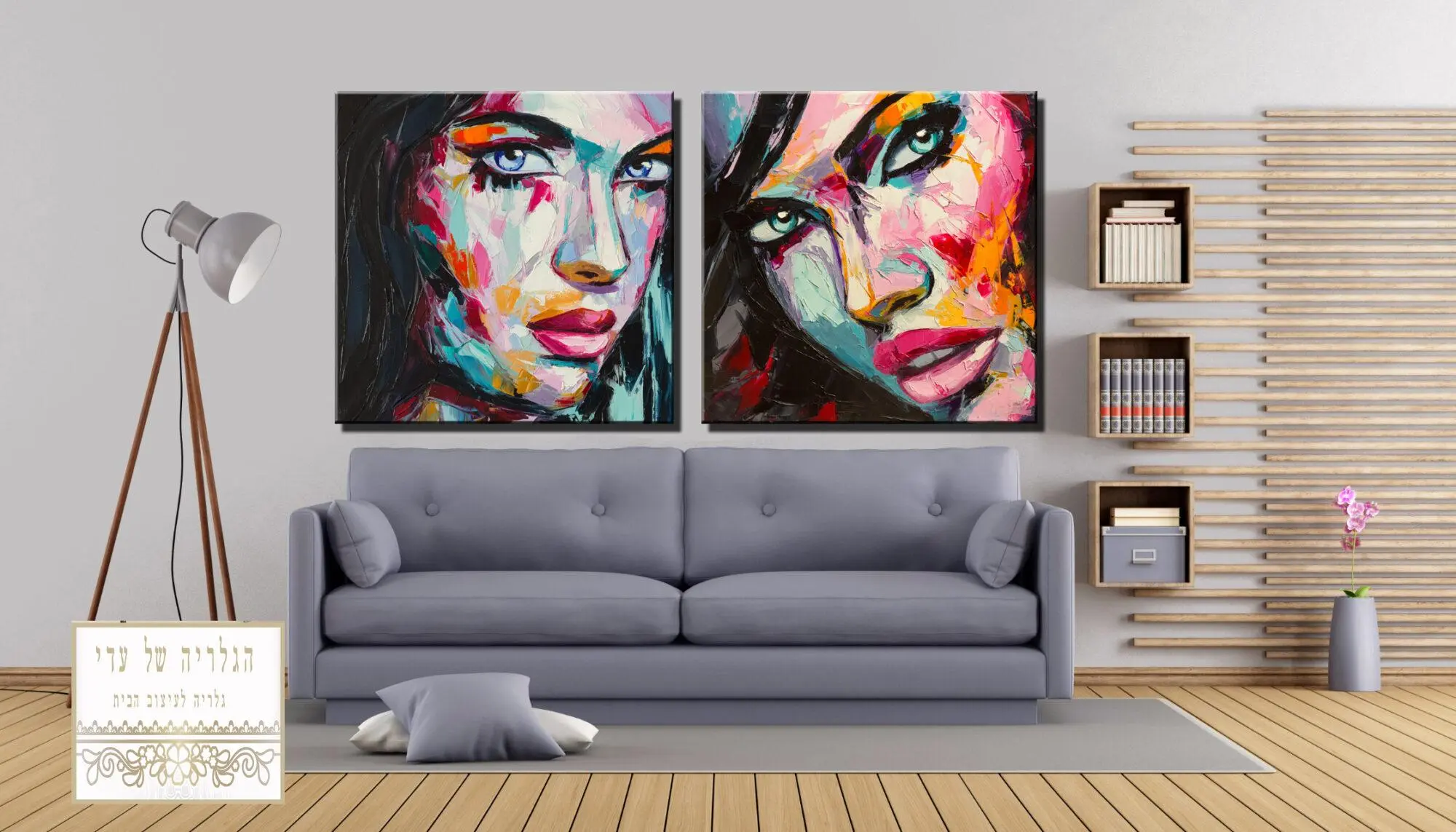 זוג תמונות נשים בסגנון אקריליק צבעוניות מעוצבות