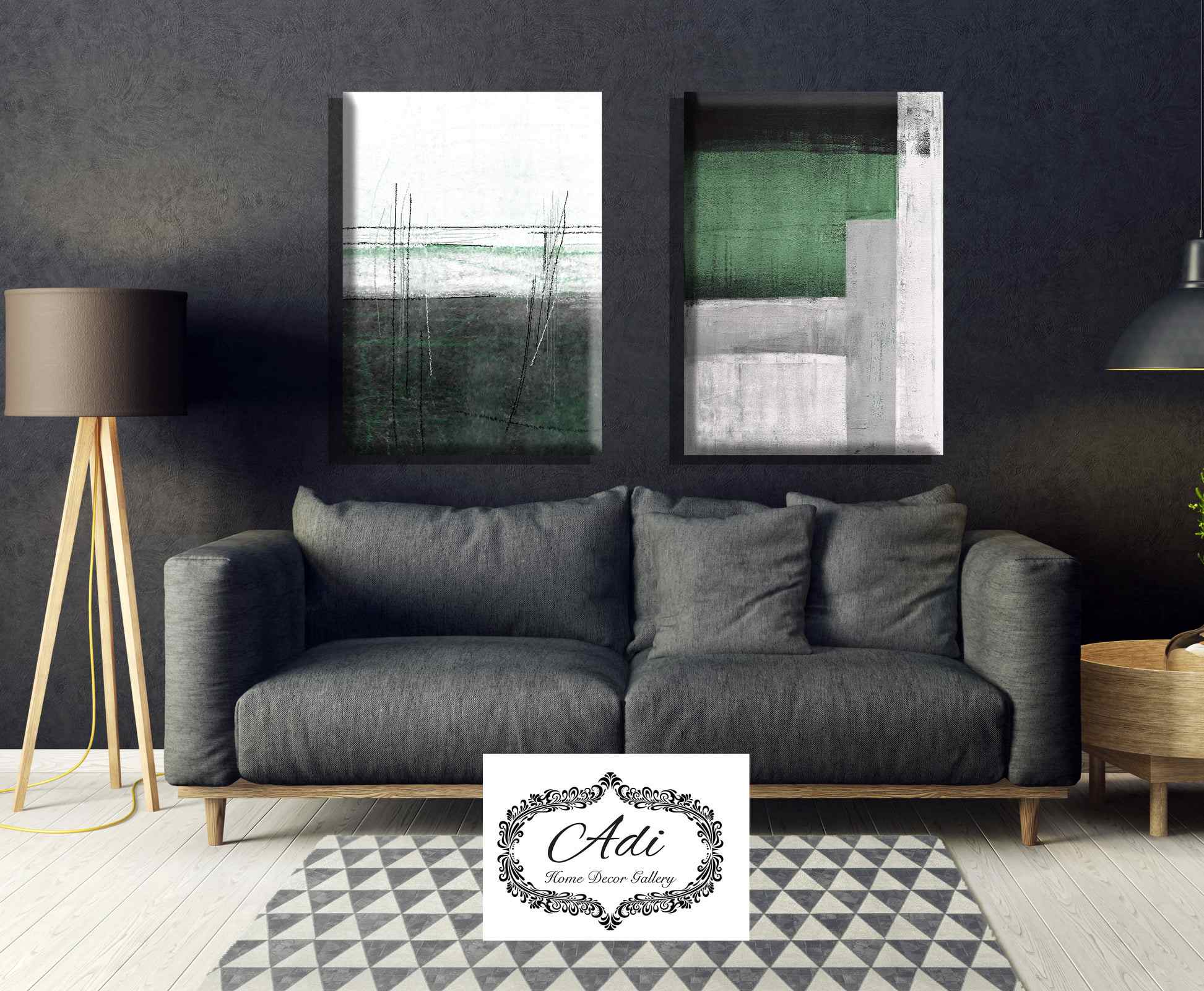 זוג תמונות אבסטרקט בצבע שחור ירוק