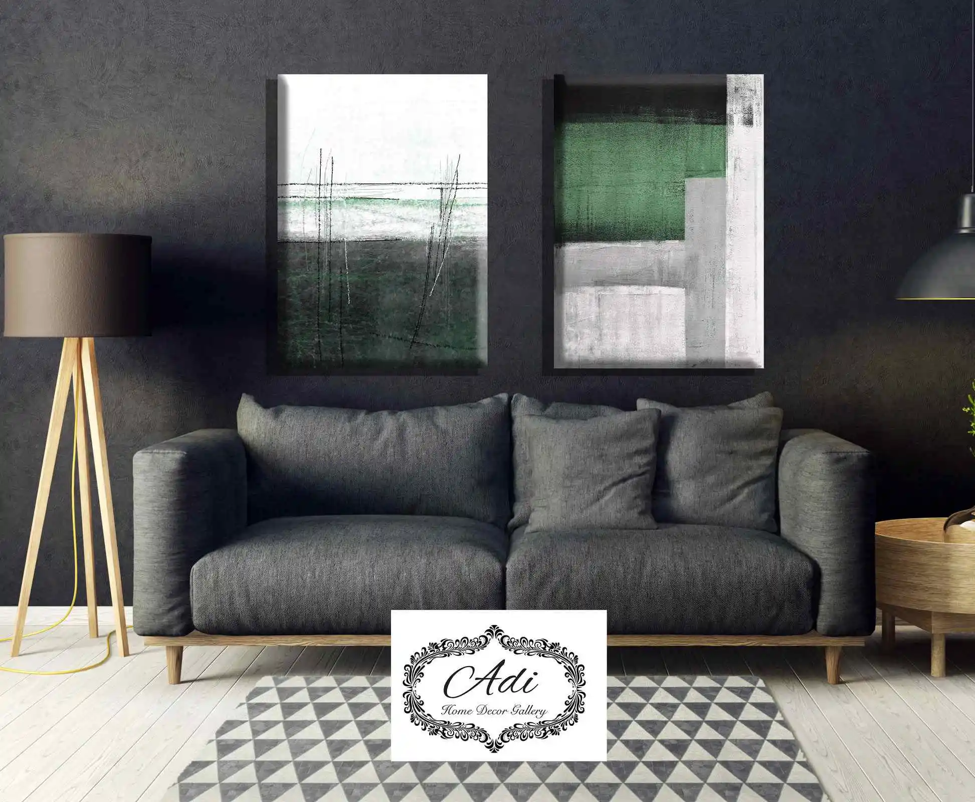 זוג תמונות אבסטרקט בצבע שחור ירוק