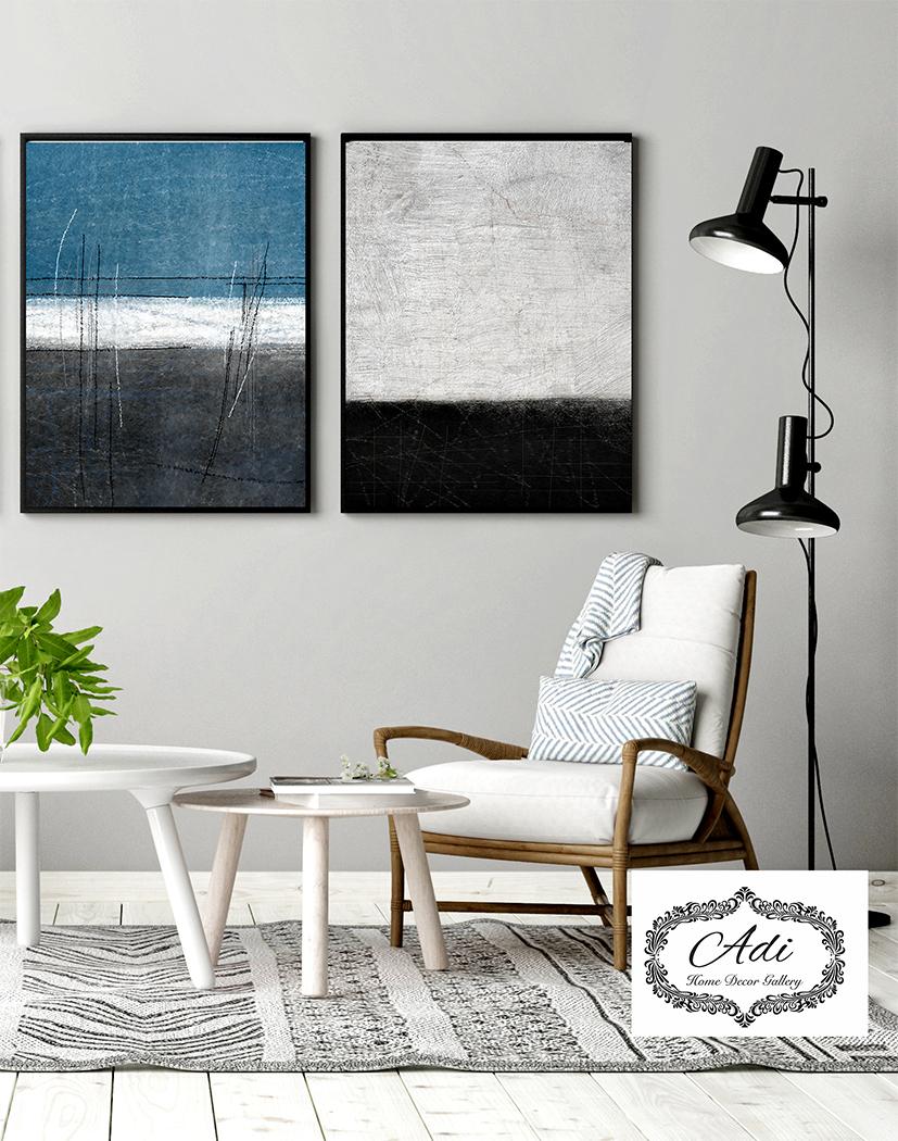 זוג תמונות מרשימות אומנותיות כחול אפור שחור צבעי גיר