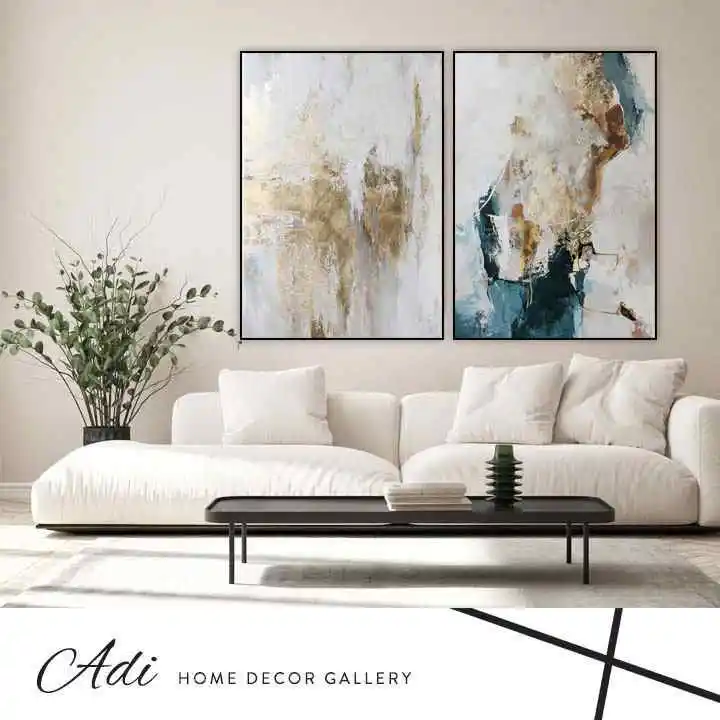 זוג תמונות אבסטרקט זהב טורכיז ירוק