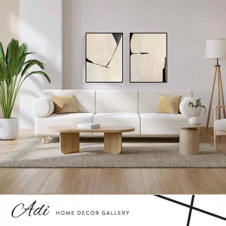 זוג תמונות אבסטרקט מפשט גווני שמנת שחור