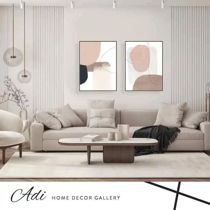 זוג תמונות קנבס אבסטרקט חום שחור ורוד