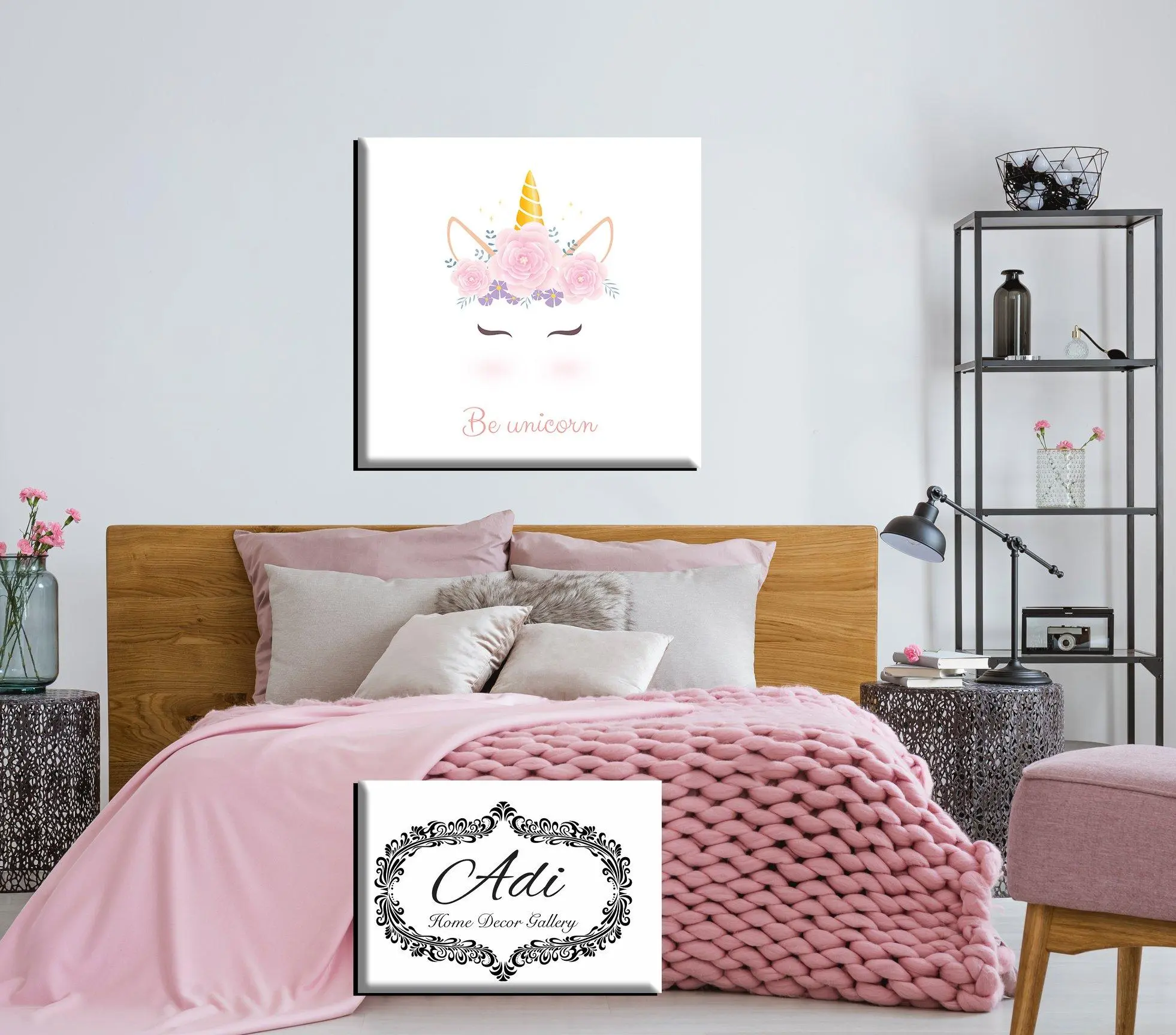 תמונה של חד קרן מעוצב לילדות רקע לבן גווני ורוד