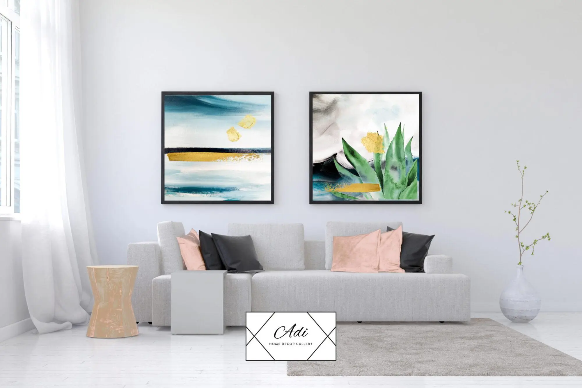 זוג תמונות אומנותיות של מריחות צבע לסלון