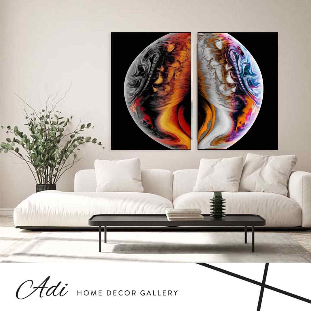 זוג תמונות של חצי עיגול צבעוני ומשוגע רקע שחור