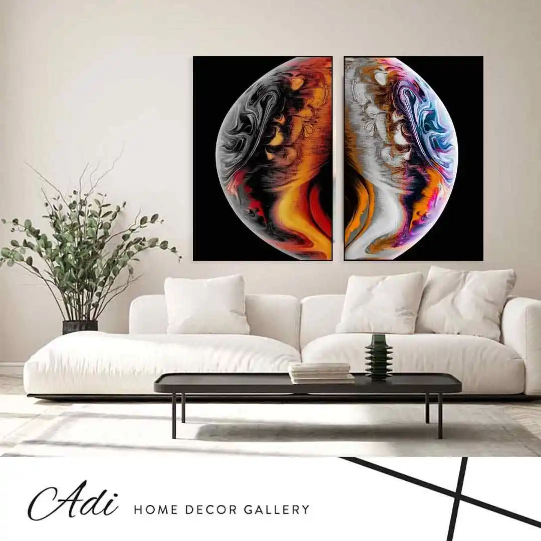 זוג תמונות של חצי עיגול צבעוני ומשוגע רקע שחור