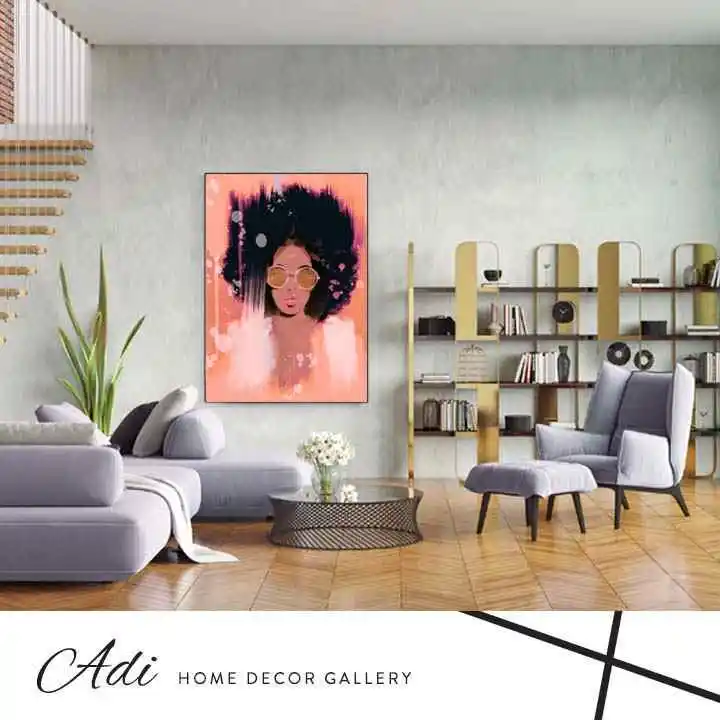 תמונת קנבס אישה רקע ורוד שיער