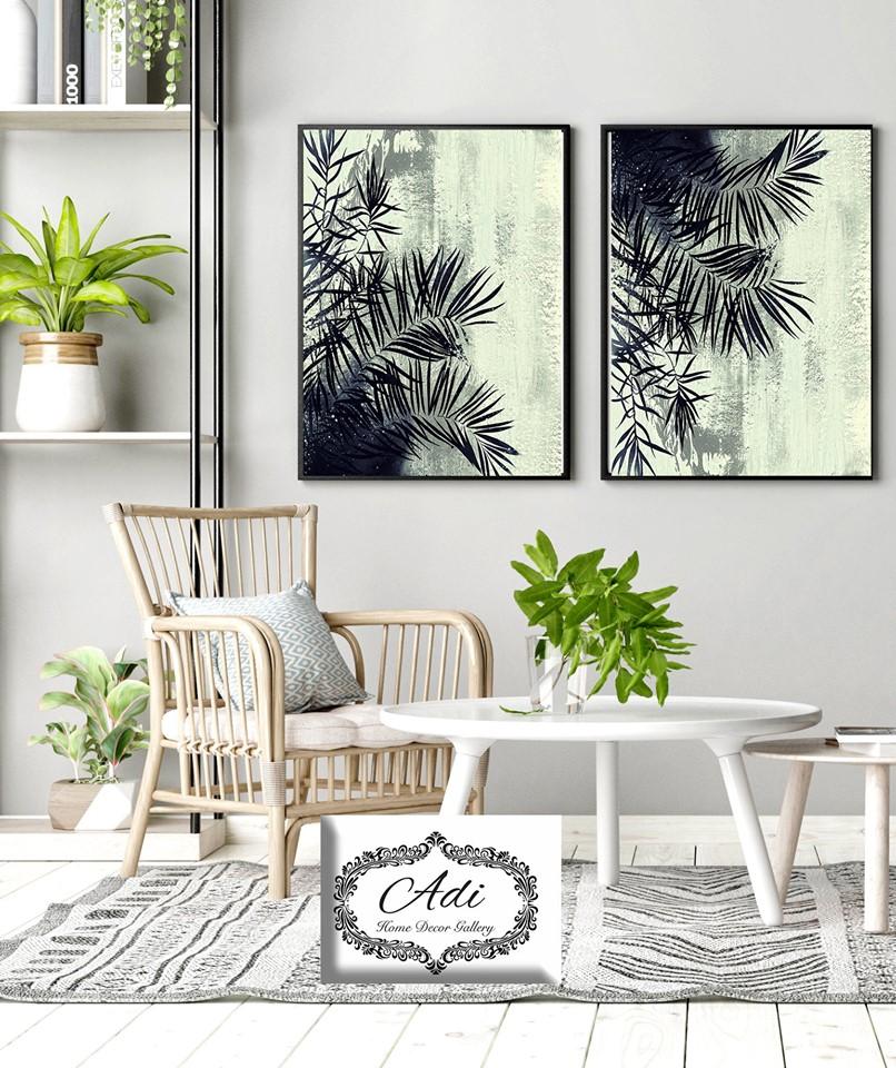 זוג תמונת עלים בסגנון נורדי