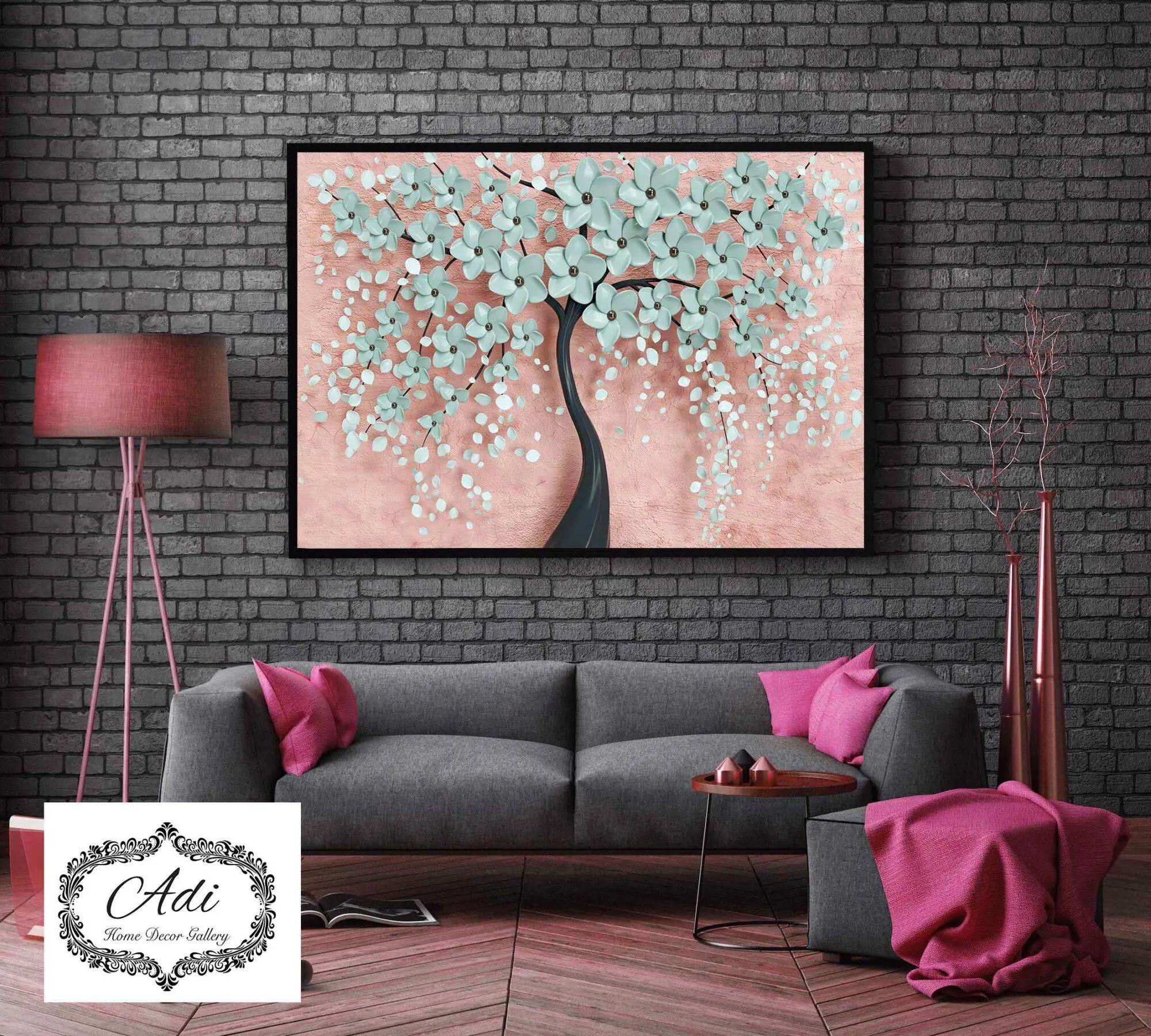 תמונה של עץ פרחים בצבע בהיר רקע ורוד