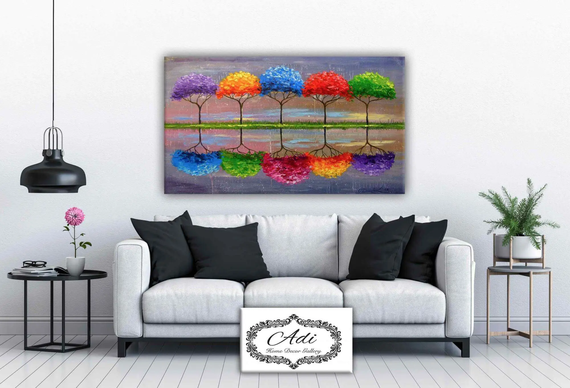 תמונה של עצים השתקפות אומנותי צבעוני