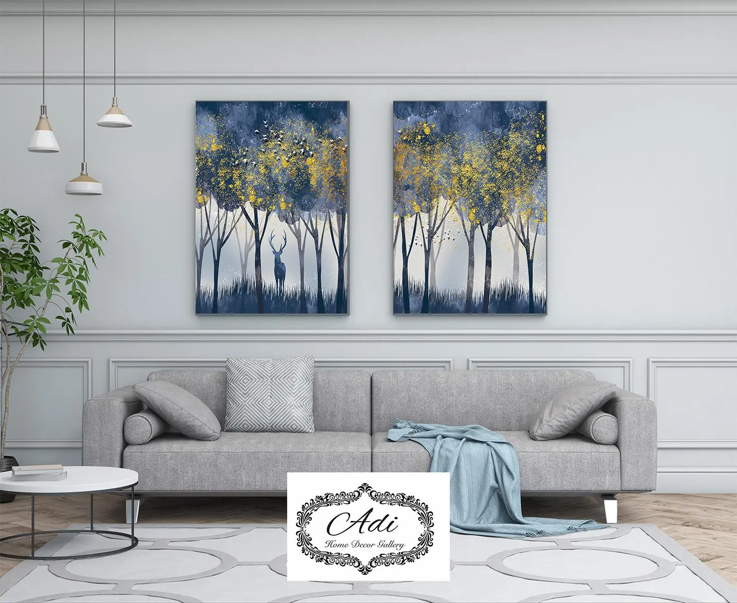 תמונה של נוף עם חיות מחולקת לשתיים