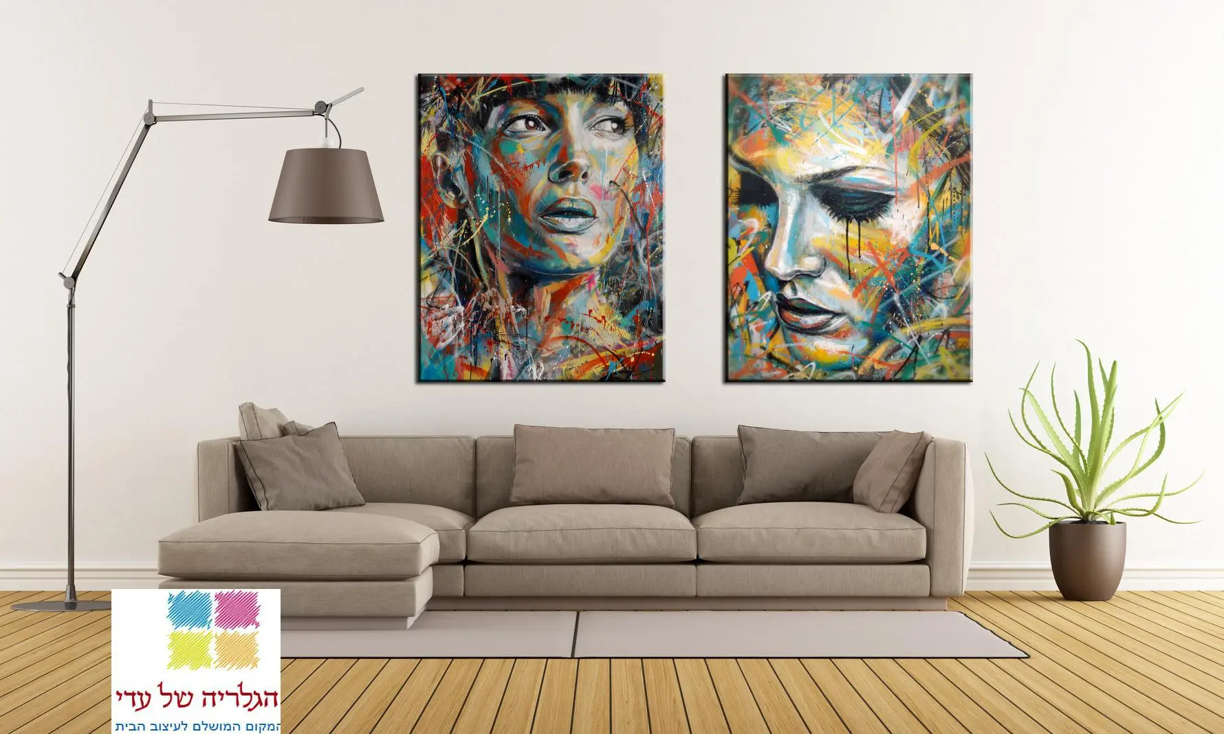 זוג תמונות נשים בסגנון אקריליק צבעוניות מעוצבות