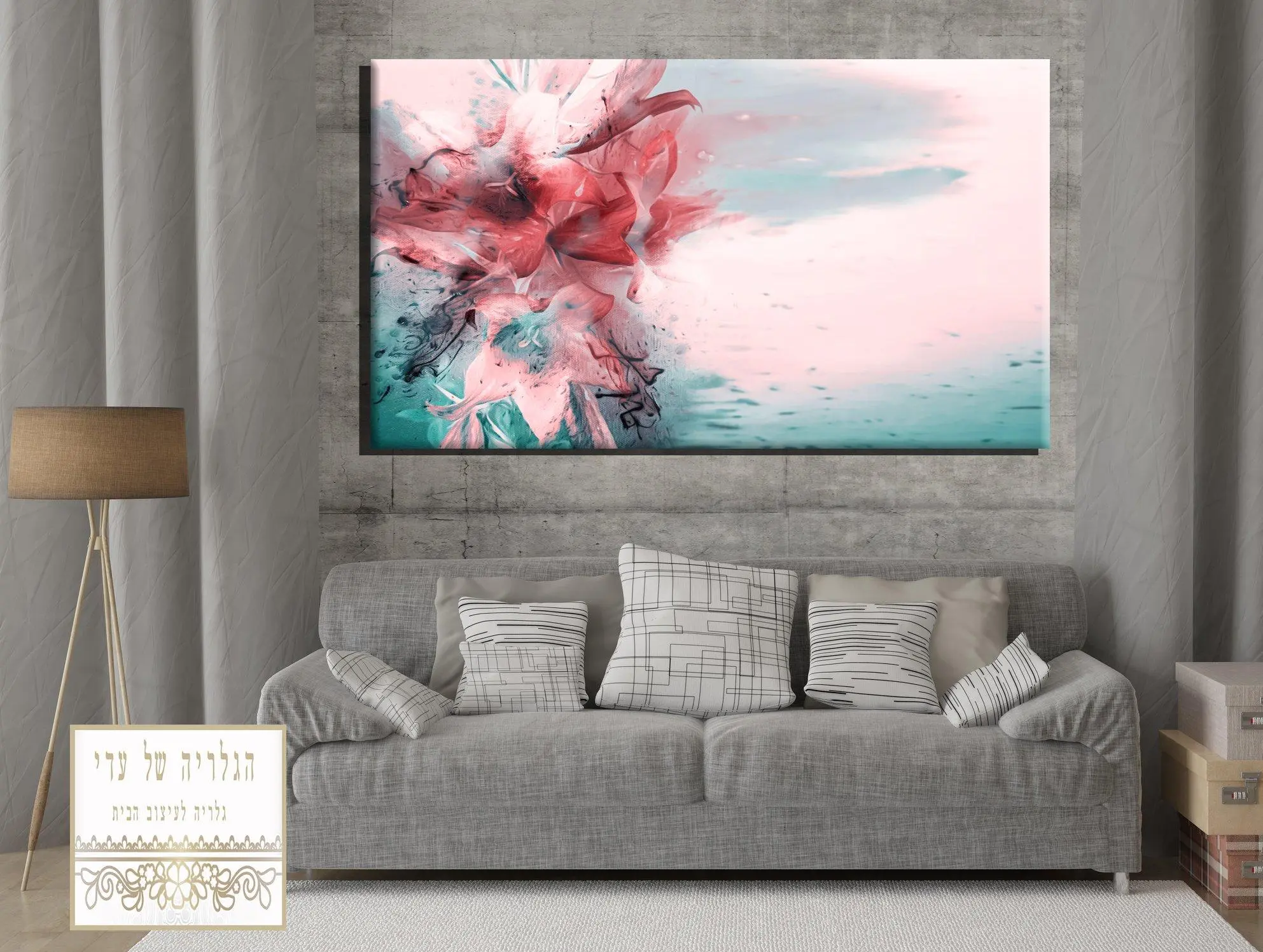 תמונה של פרח ורוד על רקע ורוד טורכיז