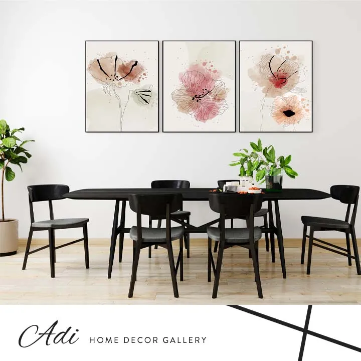 שלישיית תמונות פרחים ורוד ניוד רקע בהיר