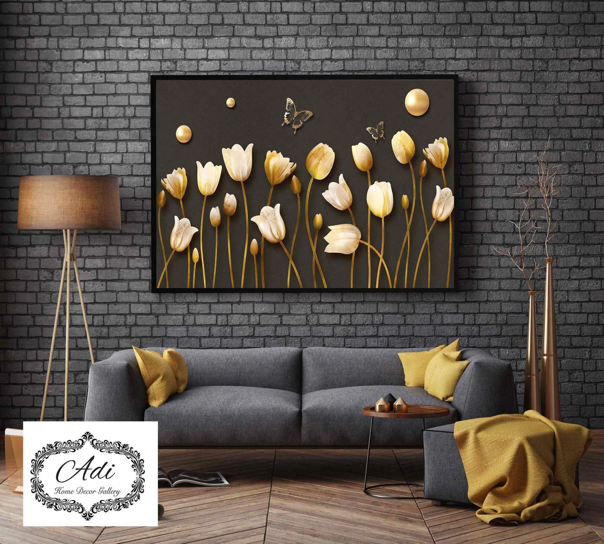 תמונה של פרחים בזהב יוקרתי מודרני