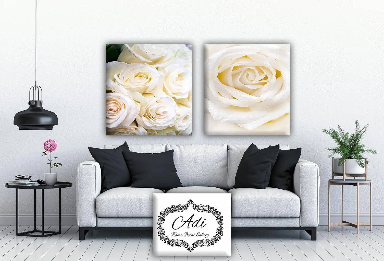 זוג תמונות פרחים לבנים