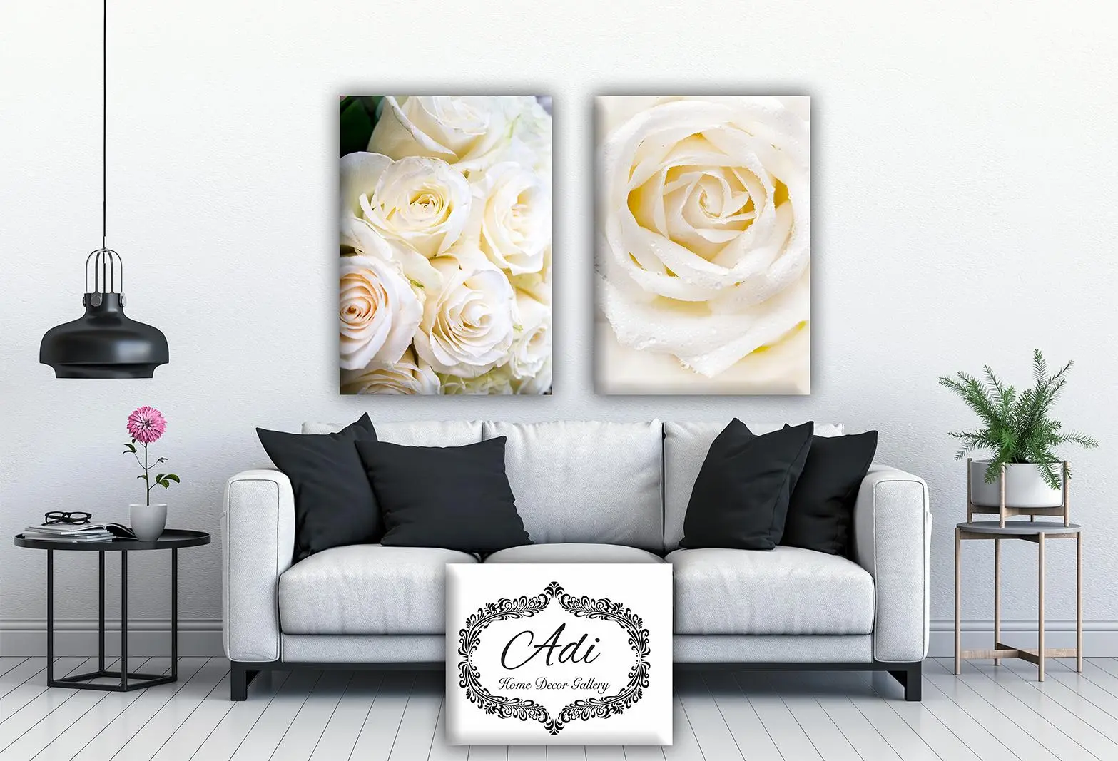 זוג תמונות פרחים לבנים