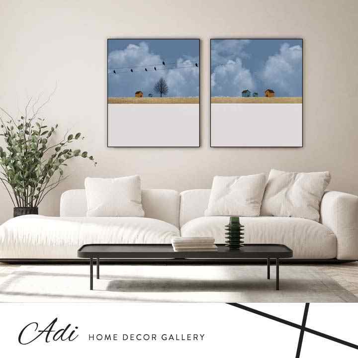 זוג תמונות קנבס רגועות נעימות תכלת שמים