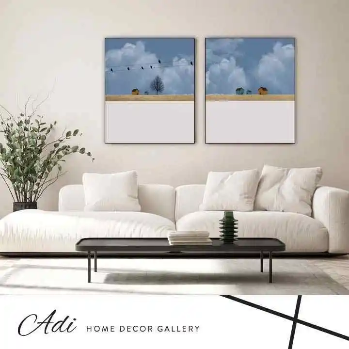 זוג תמונות קנבס רגועות נעימות תכלת שמים