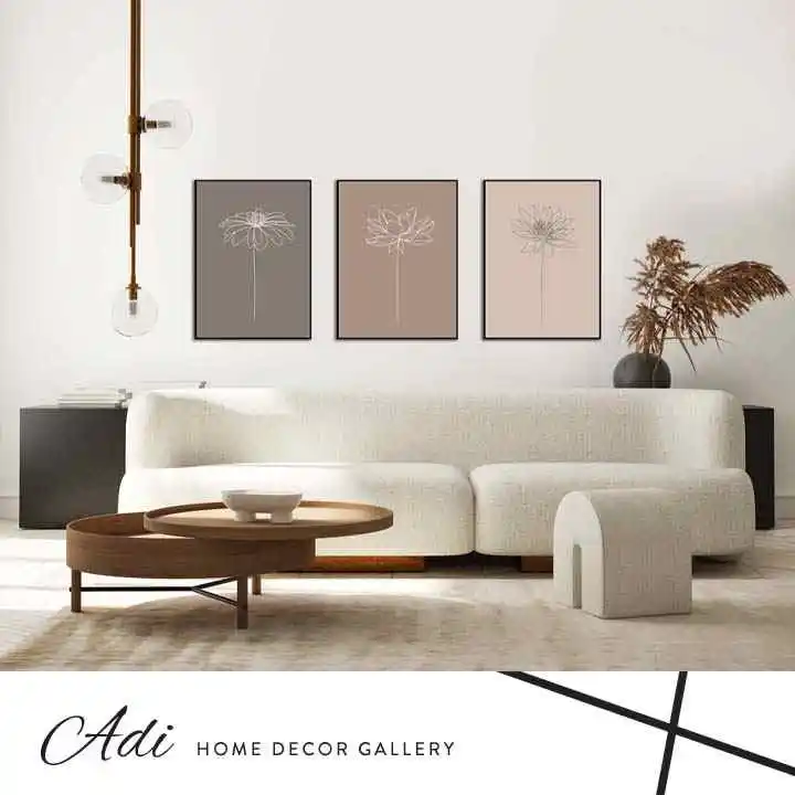 שלישיית תמונות קנבס של פרחים בגוונים חומים