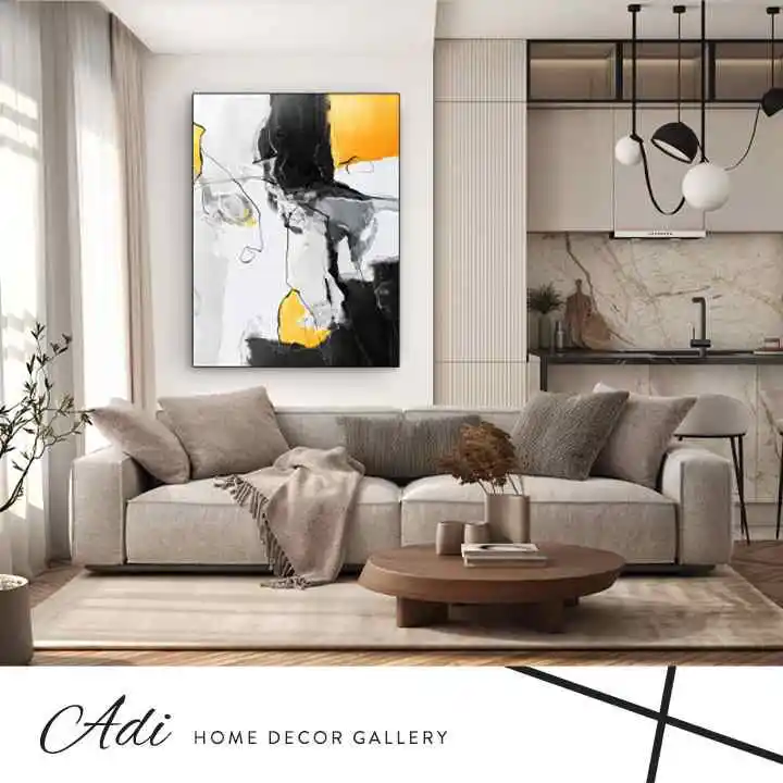 תמונת אבסטרקט חרדל צהוב שחור לבן