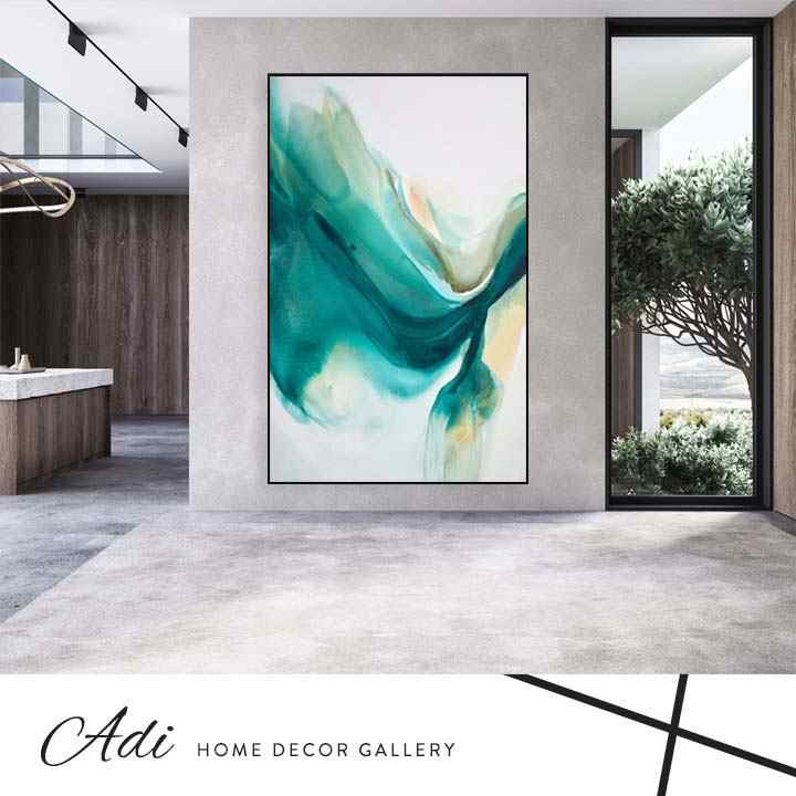 תמונת קנבס מעוצבת ונעימה בגווני טורכיז אבסטרקט לבן