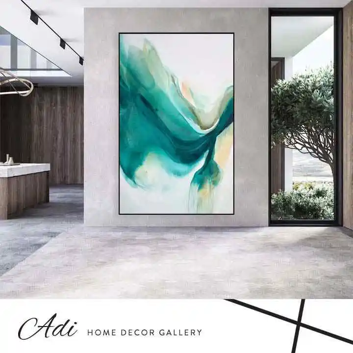 תמונת קנבס מעוצבת ונעימה בגווני טורכיז אבסטרקט לבן