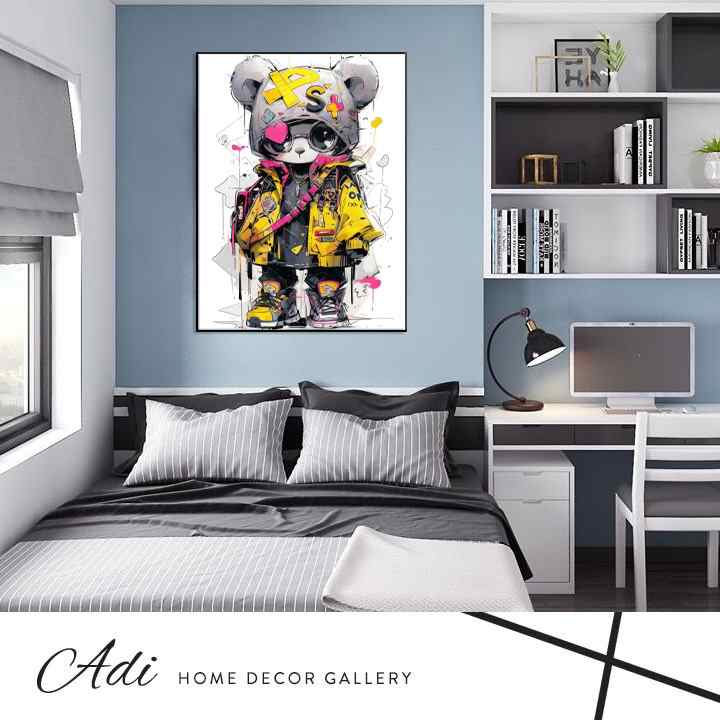 תמונה של דובי בסגנון גרפיטי צהוב ורוד