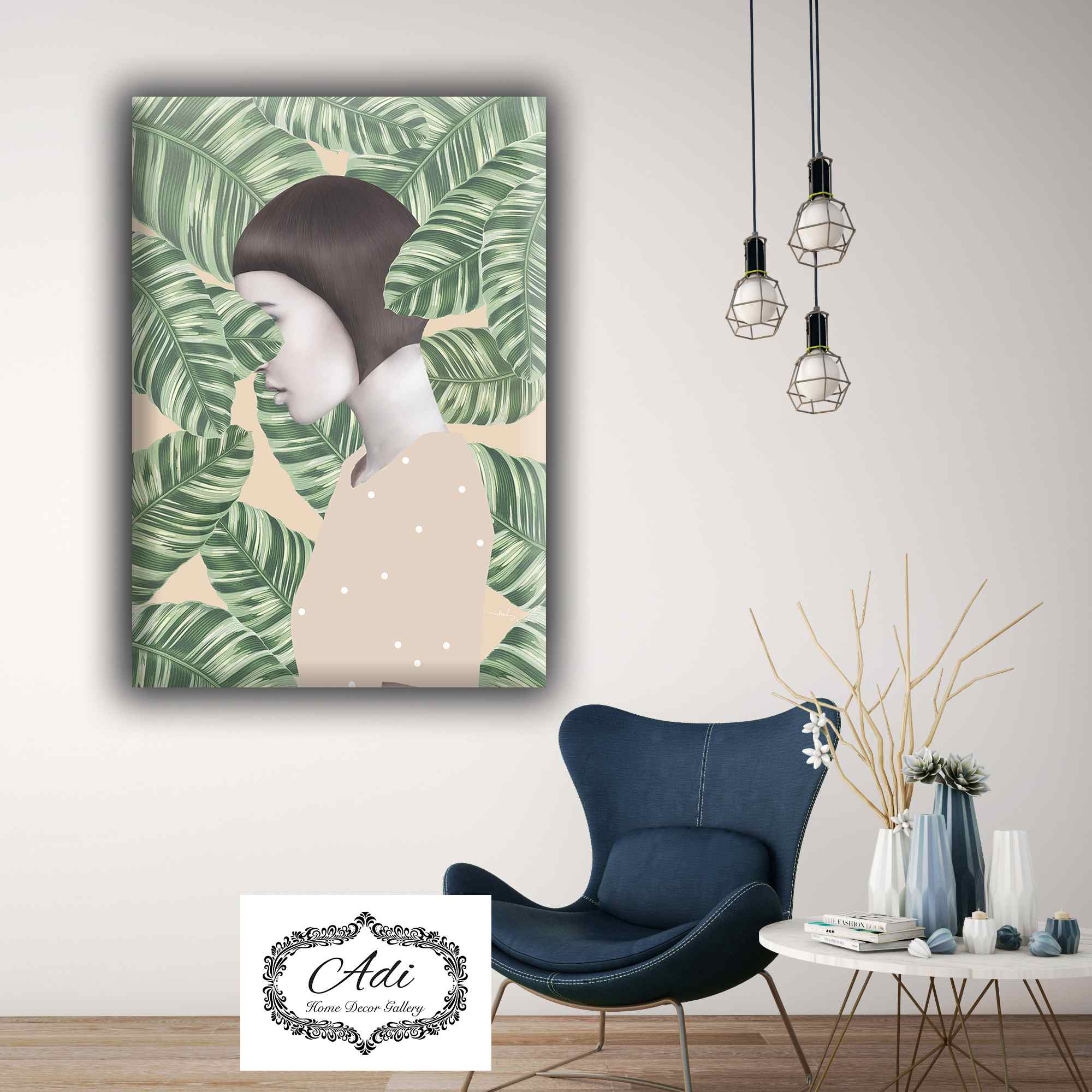 תמונה של אישה על רקע עלים מודרני