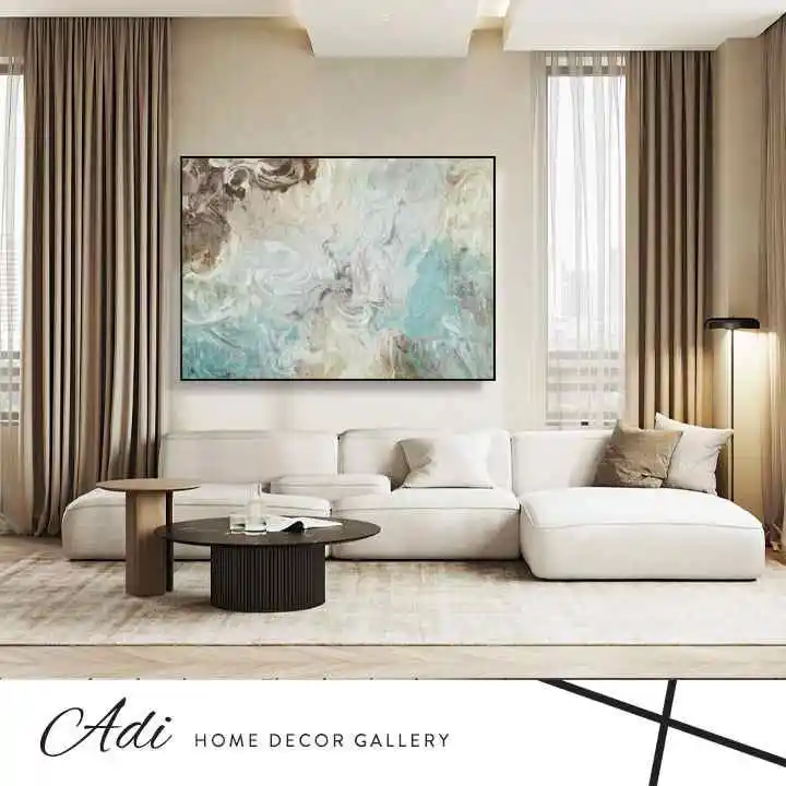 תמונת אבסטרקט רכה ונעימה טורכיז לבן וחום