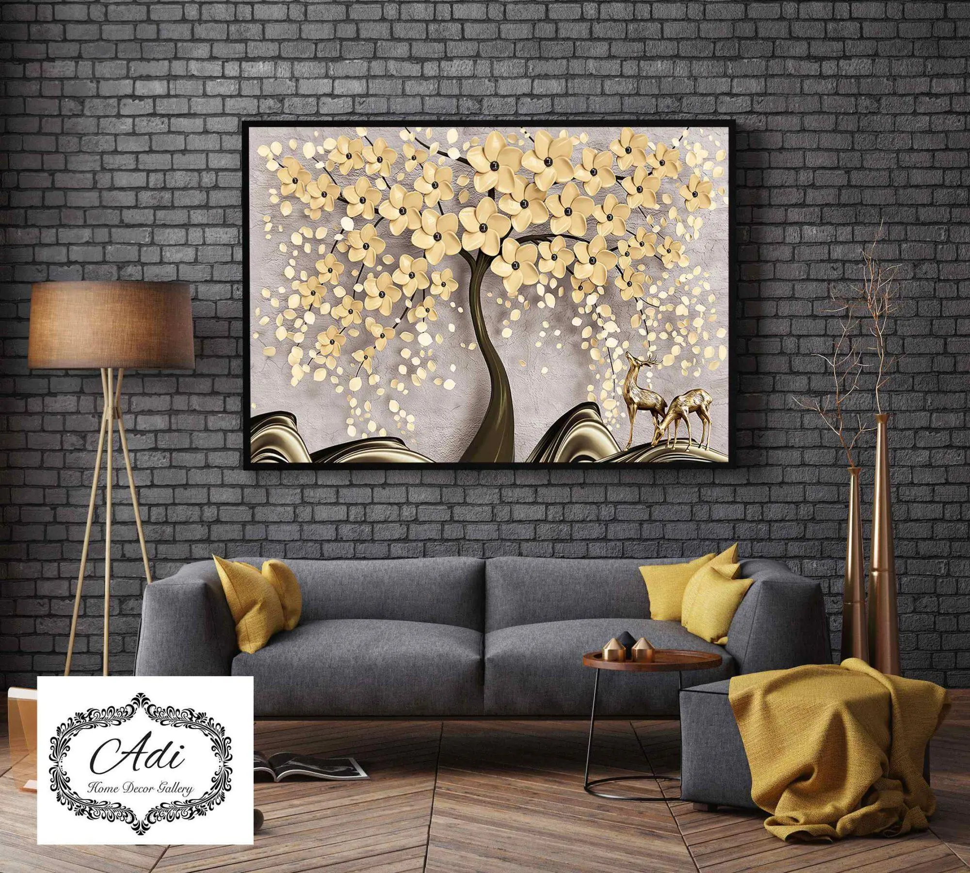 תמונה של עץ פרחים בצבע בהיר רקע בהיר איילים