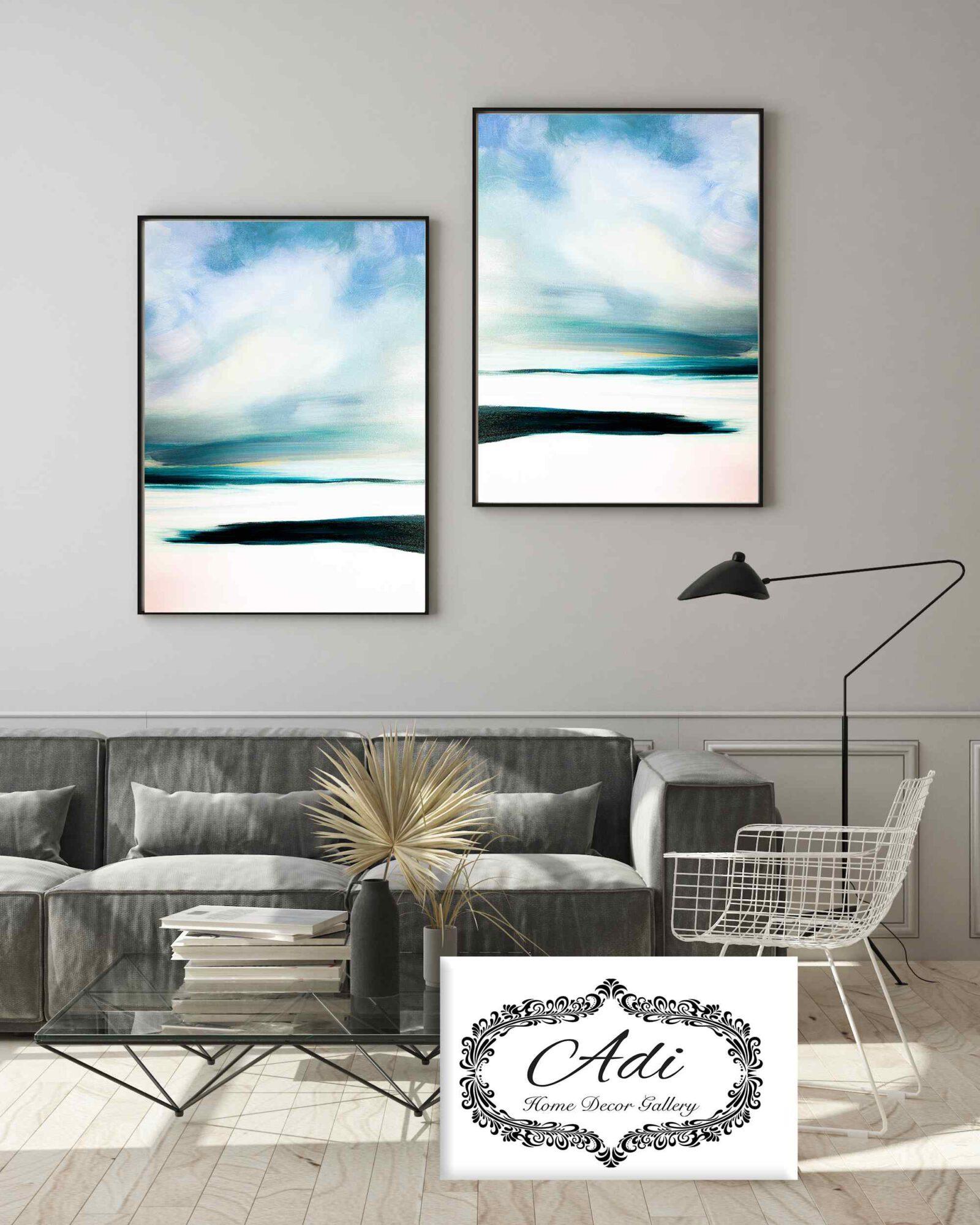 זוג תמונות אבסטרקט בצבע תכלת