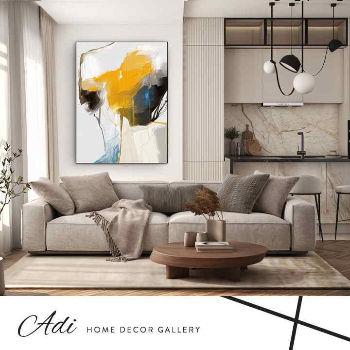 תמונה אבסטרקט קנבס רקע לבן חרדל צהוב שחור