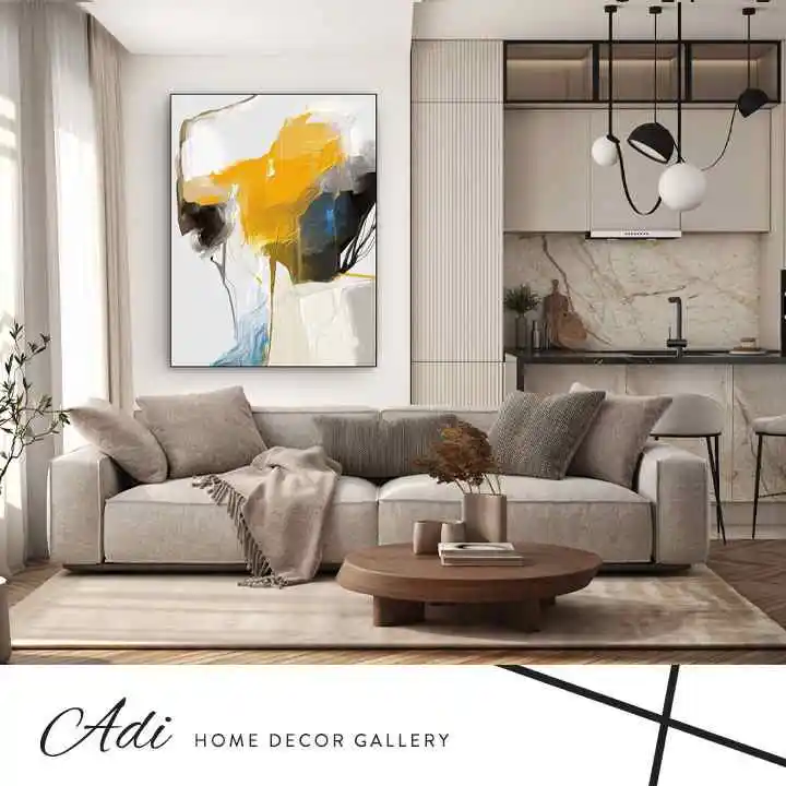 תמונה אבסטרקט קנבס רקע לבן חרדל צהוב שחור