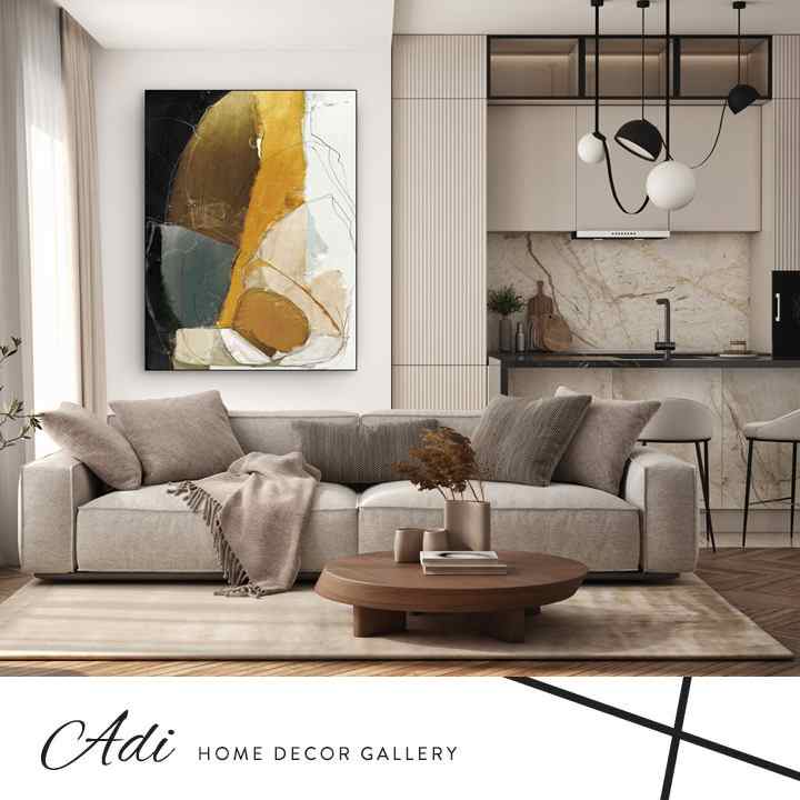 תמונה אבסטרקטית מעוצבת חרדל טורכיז שחור לבן