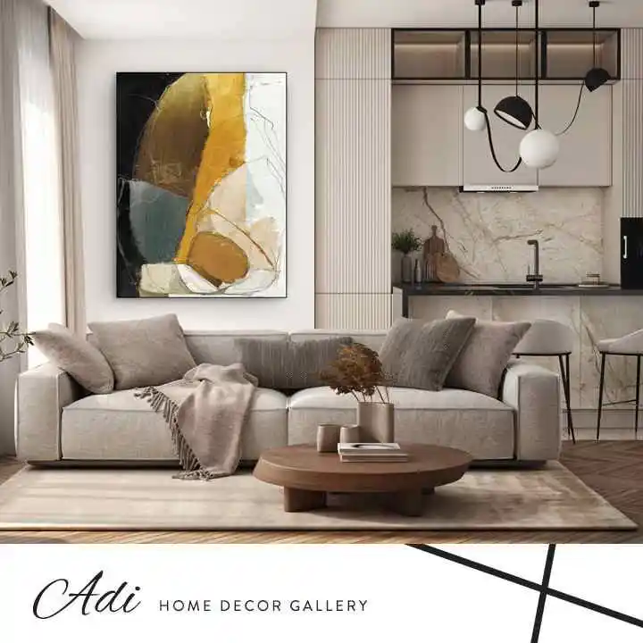 תמונה אבסטרקטית מעוצבת חרדל טורכיז שחור לבן