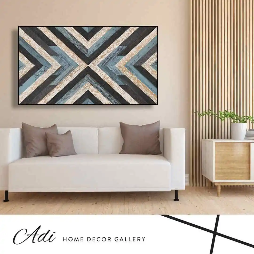 תמונת קנבס דמוי עץ שחור לבן טורכיז