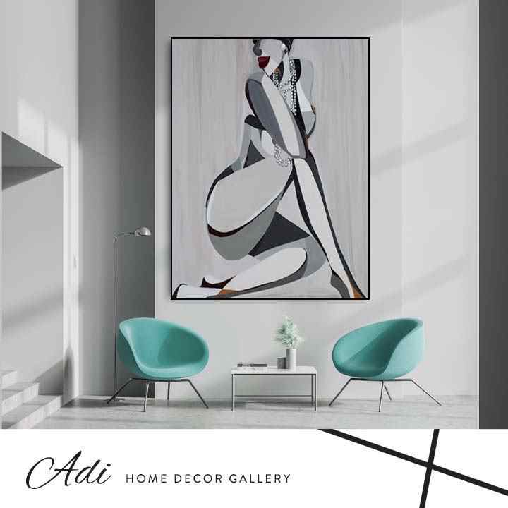 תמונת קנבס דמות אישה גווני אפור שחור