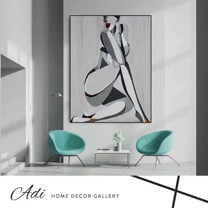 תמונת קנבס דמות אישה גווני אפור שחור