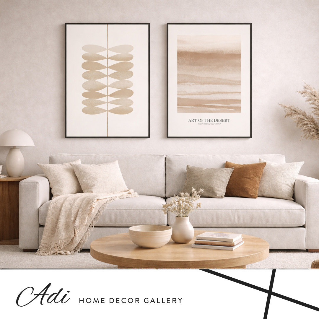 סט תמונות קנבס מדברי בגווני בז' וחול לסלון מודרני