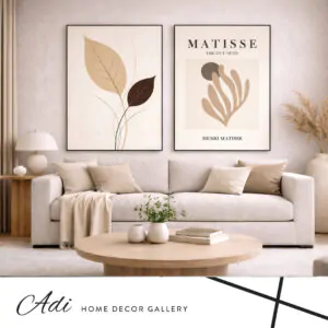 סט תמונות קנבס זוגי בגווני בז’, חום ושמנת בעיצוב מודרני לסלון