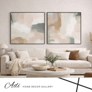 סט תמונות קנבס אבסטרקט בגווני בז' ואפור לסלון מודרני