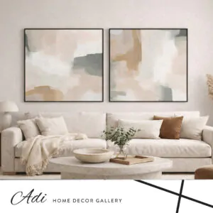 סט תמונות קנבס אבסטרקט בגווני בז' ואפור לסלון מודרני