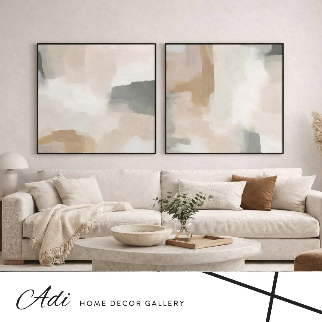 סט תמונות קנבס אבסטרקט בגווני בז' ואפור לסלון מודרני