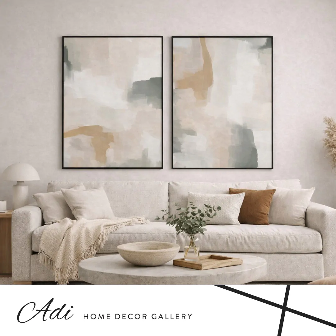 סט תמונות קנבס אבסטרקט בגווני בז' ואפור לסלון מודרני