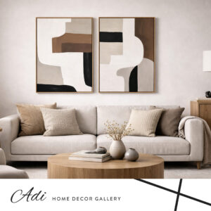 סט תמונות קנבס אבסטרקטי בגווני אדמה חום שמנת ושחור לסלון מודרני